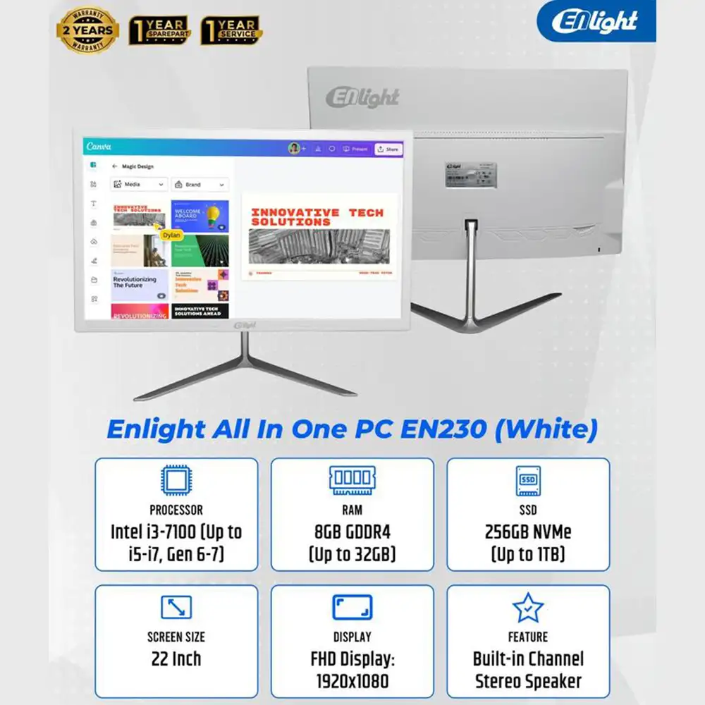 PC AIO ENLIGHT EN230 D3 Set 22" i3 7100 8GB DDR3 512GB White