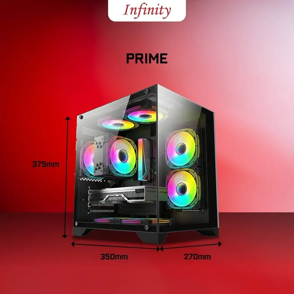 INFINITY PRIME Black + 3 Fan RGB mATX Seaview Case