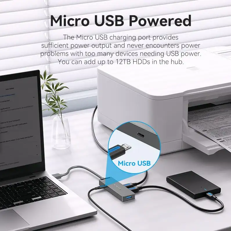 Vention USB HUB 3.0 4 Port with powerr supply 0.5M black