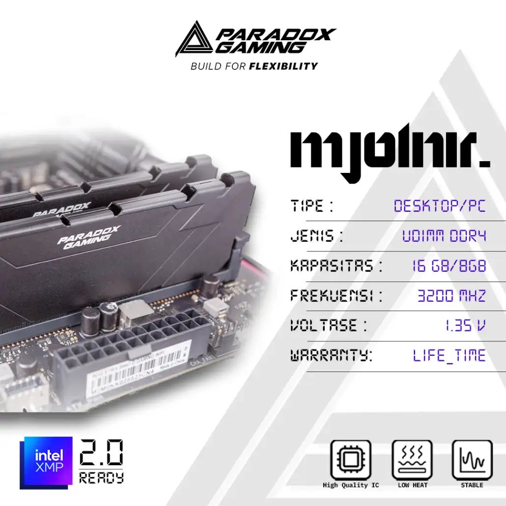 Paradox Gaming MJOLNIR DDR4 8GB 3200Mhz Longdimm Heatsink