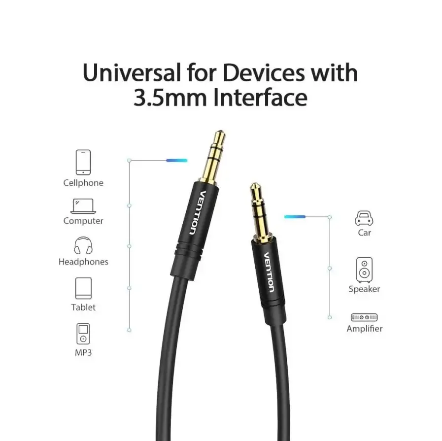 Vention Cable Audio 3.5mm Male to Male 1.5m Black Metal ( BAKBG )