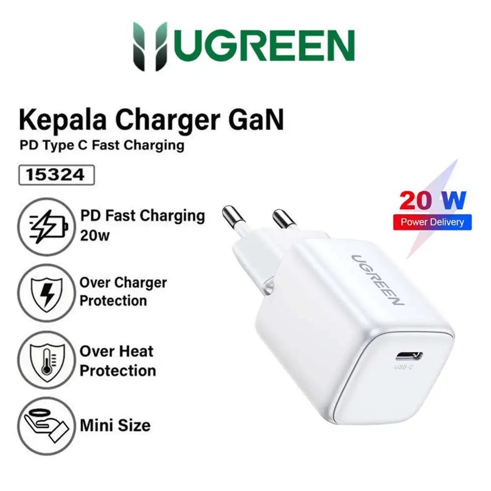 UGREEN CHARGER NEXODE PD GAN 20W WHITE TYPE - C ( 15324 )