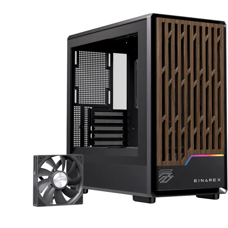 EINAREX Pulse PM400 Black mATX Motif Kayu + 1 Fan + VGA Holder