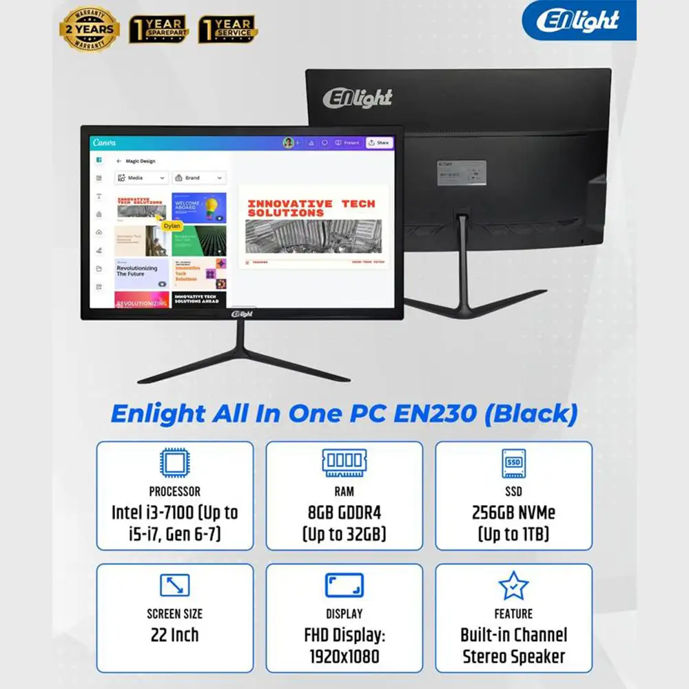 PC AIO ENLIGHT EN230 D3 Set 22" i3 7100 8GB DDR3 512GB Black