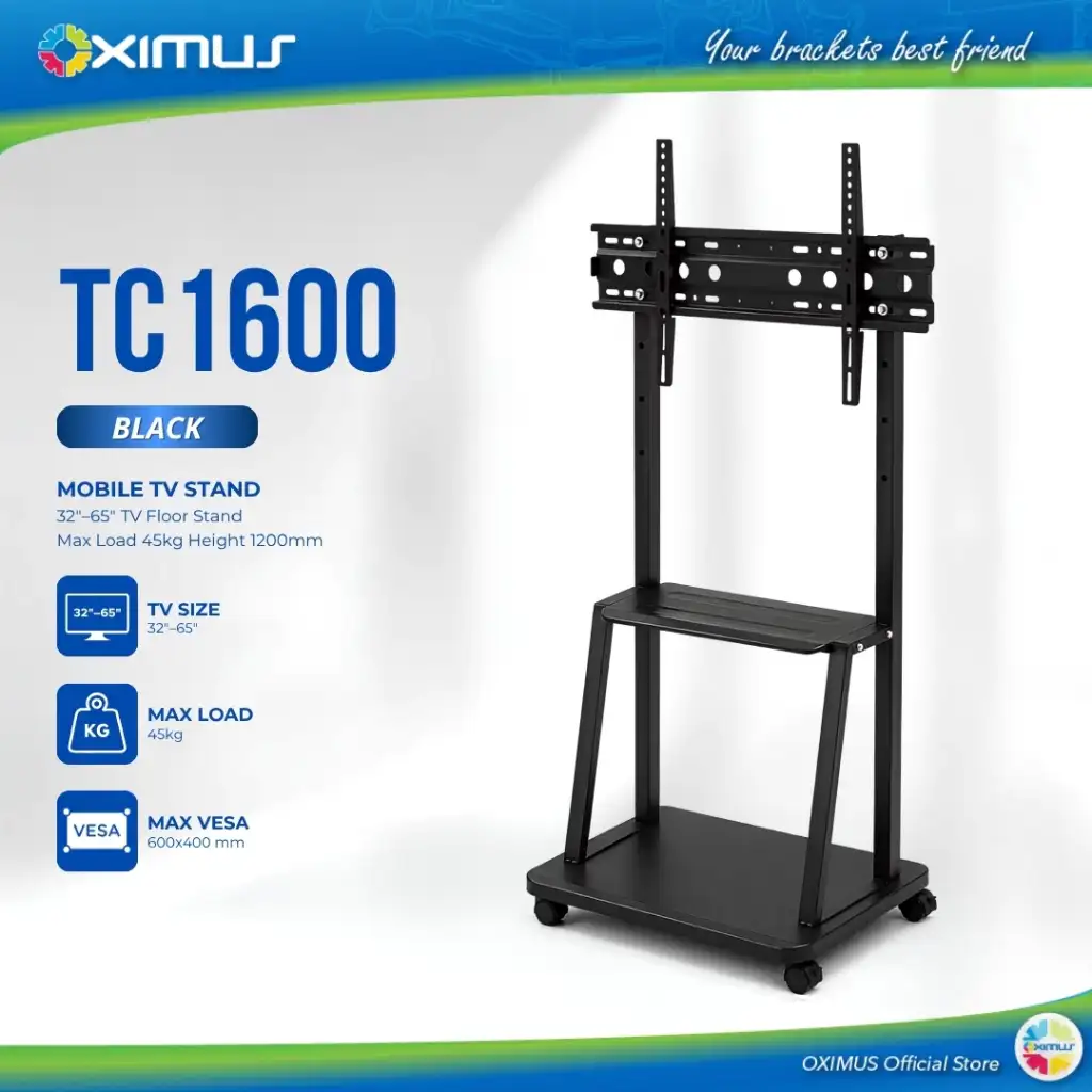 OXIMUS TC1600 Braket TV Standing Roda Portable 32" - 65" max 45kg (black)