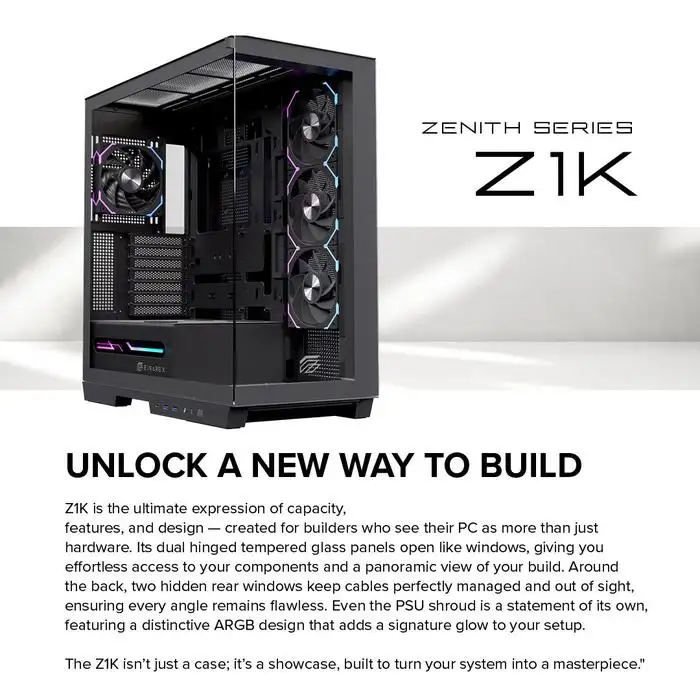EINAREX Zenith Z1K Black ATX + 4x Fan ARGB Support BTF