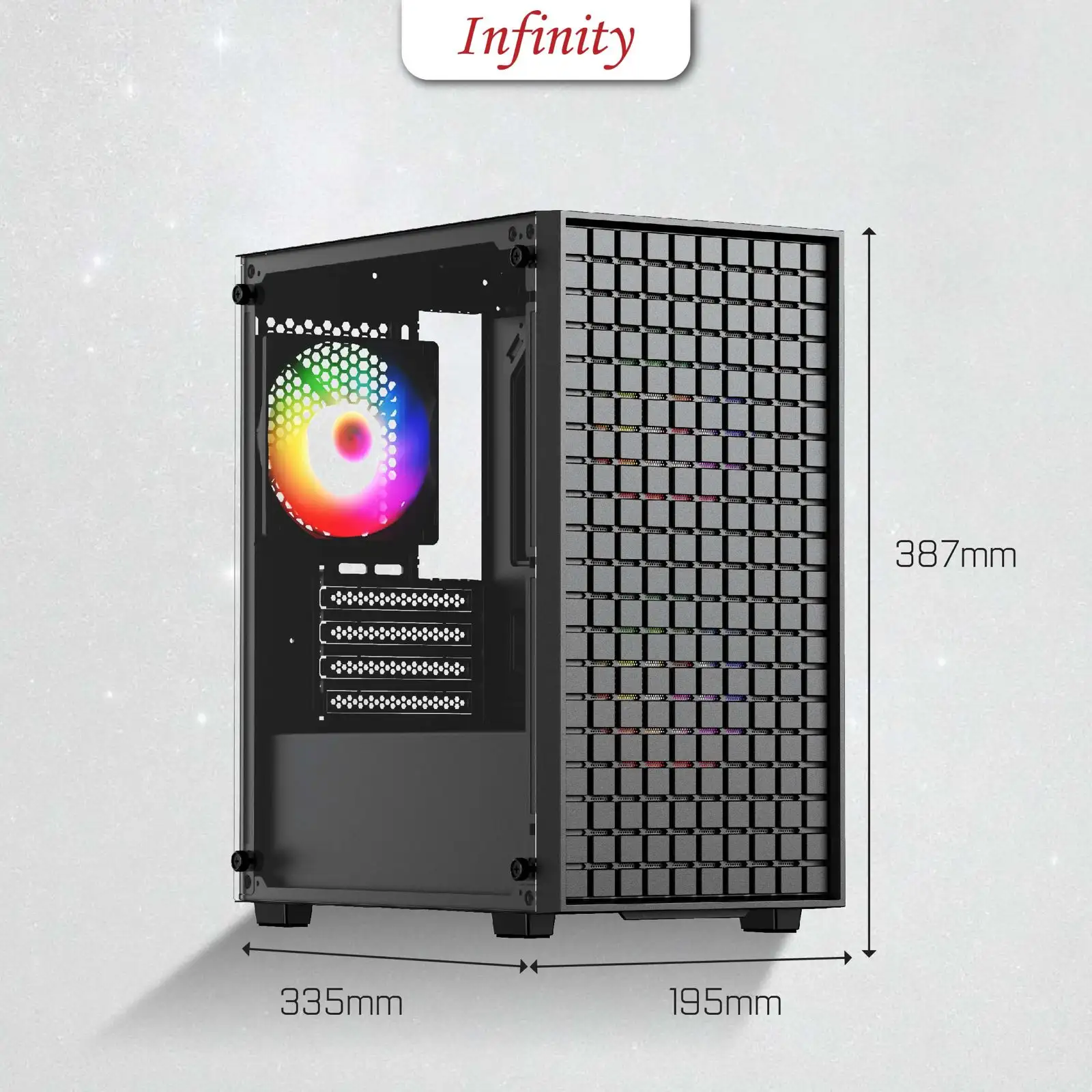 INFINITY ELYSIUM V3 Black + 3 Fan mATX Mesh Case