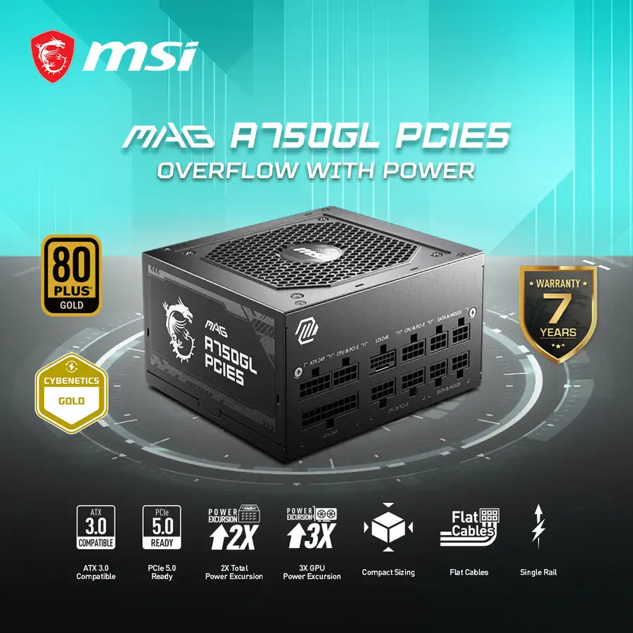 MSI MAG A750GL PCIE 5.0 750 Watt 80+ Gold Full Modular