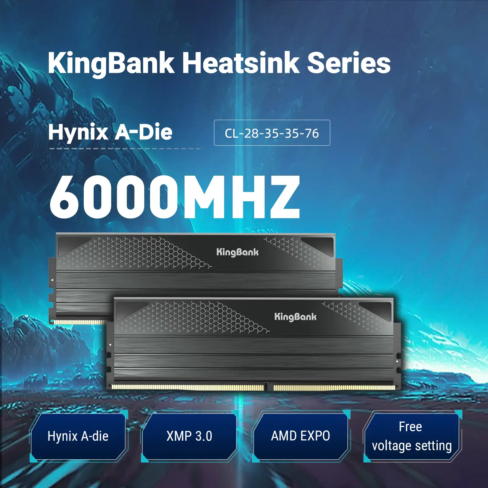 KINGBANK DARK DDR5 32GB KIT 6000Mhz 2x16GB WHITE HEATSINK A-DIE C28