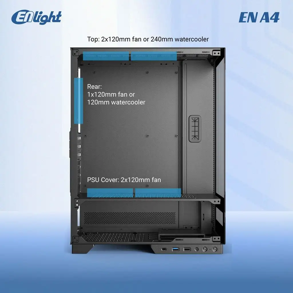 ENLIGHT A4 TEMPER BLACK ATX + Digital Display + 3 Fan Avalon X / Nova (aRGB)
