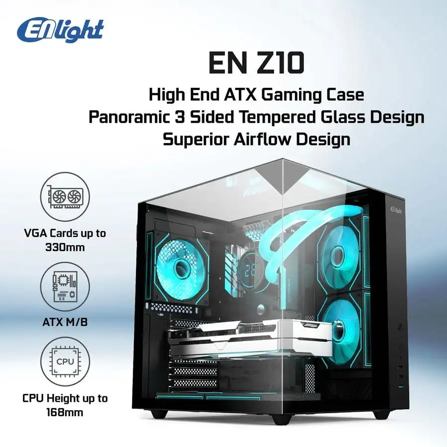 ENLIGHT Z10 BLACK + 3 Fan ATX 3 Side Temper Glass