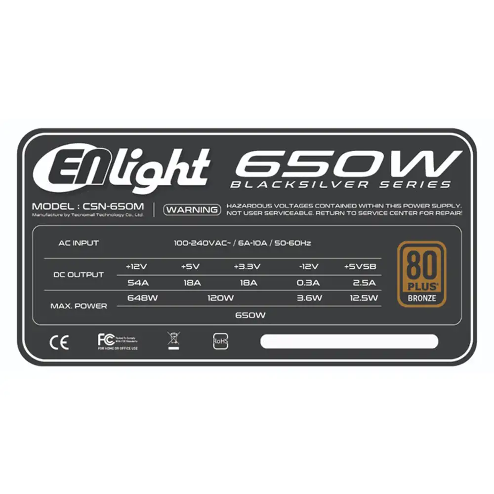 Enlight 650W BlackSilver 80+ Bronze Full Modular