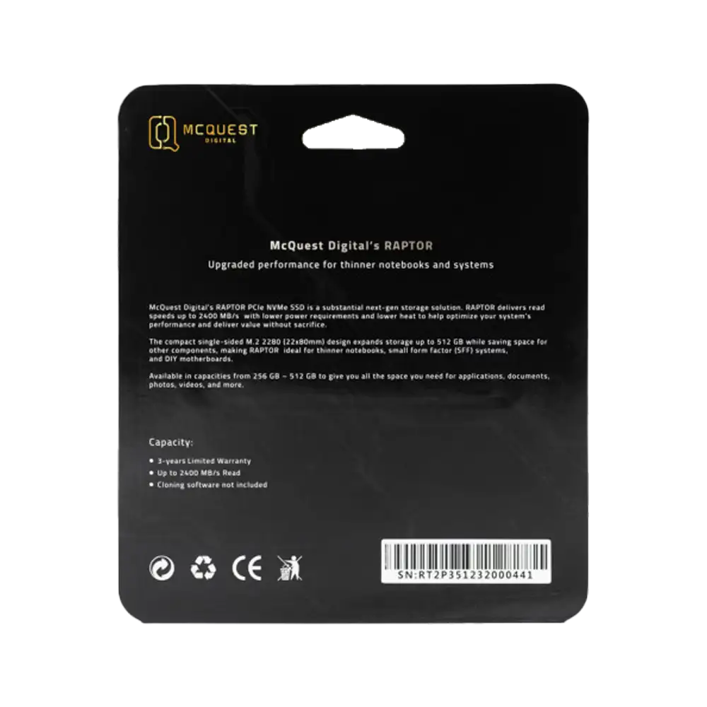 MCQUEST DIGITAL RAPTOR X 512GB NVME Gen4 upto 5.000mbps