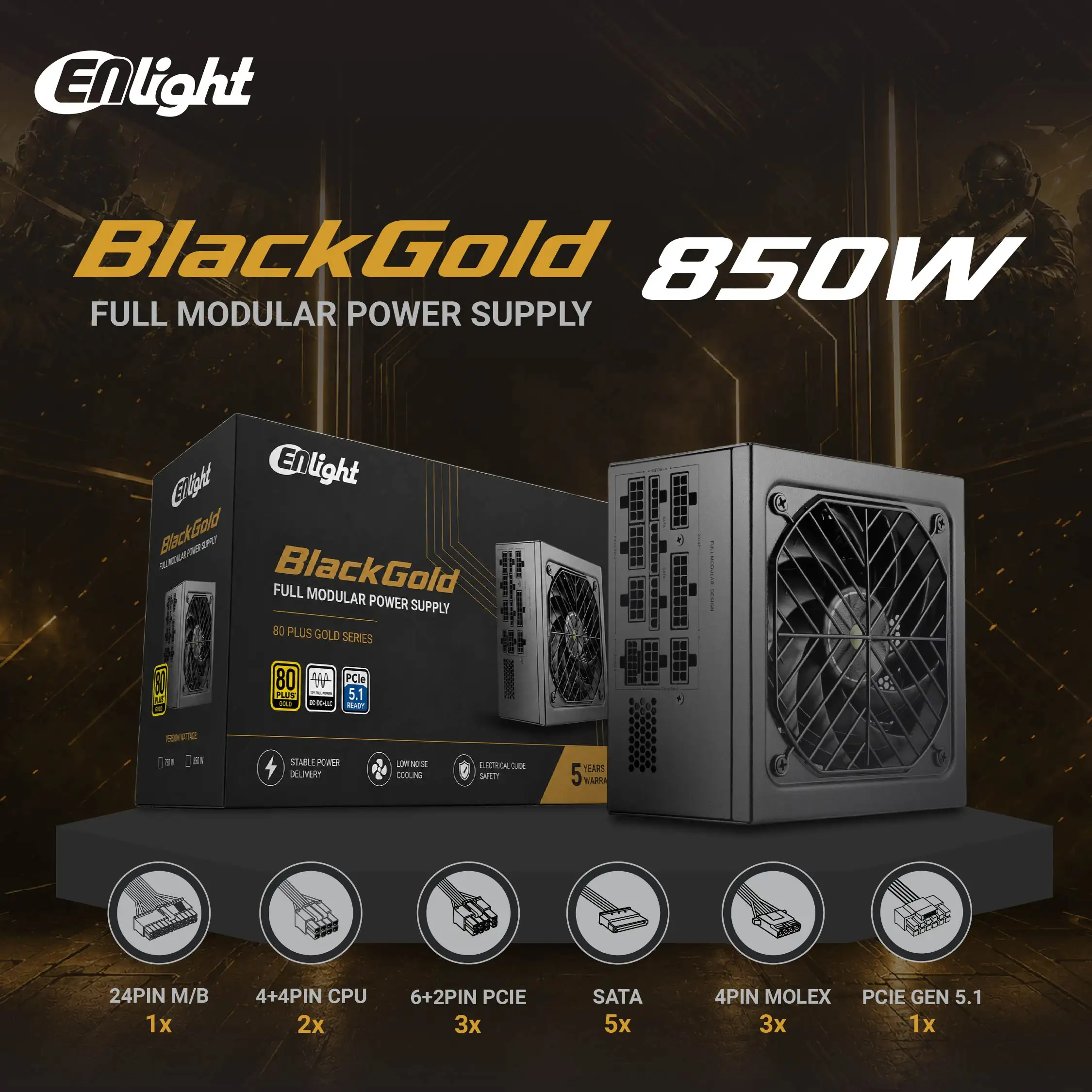 ENLIGHT EN-850G 850W 80+ Gold Full Modular PCIE Gen5