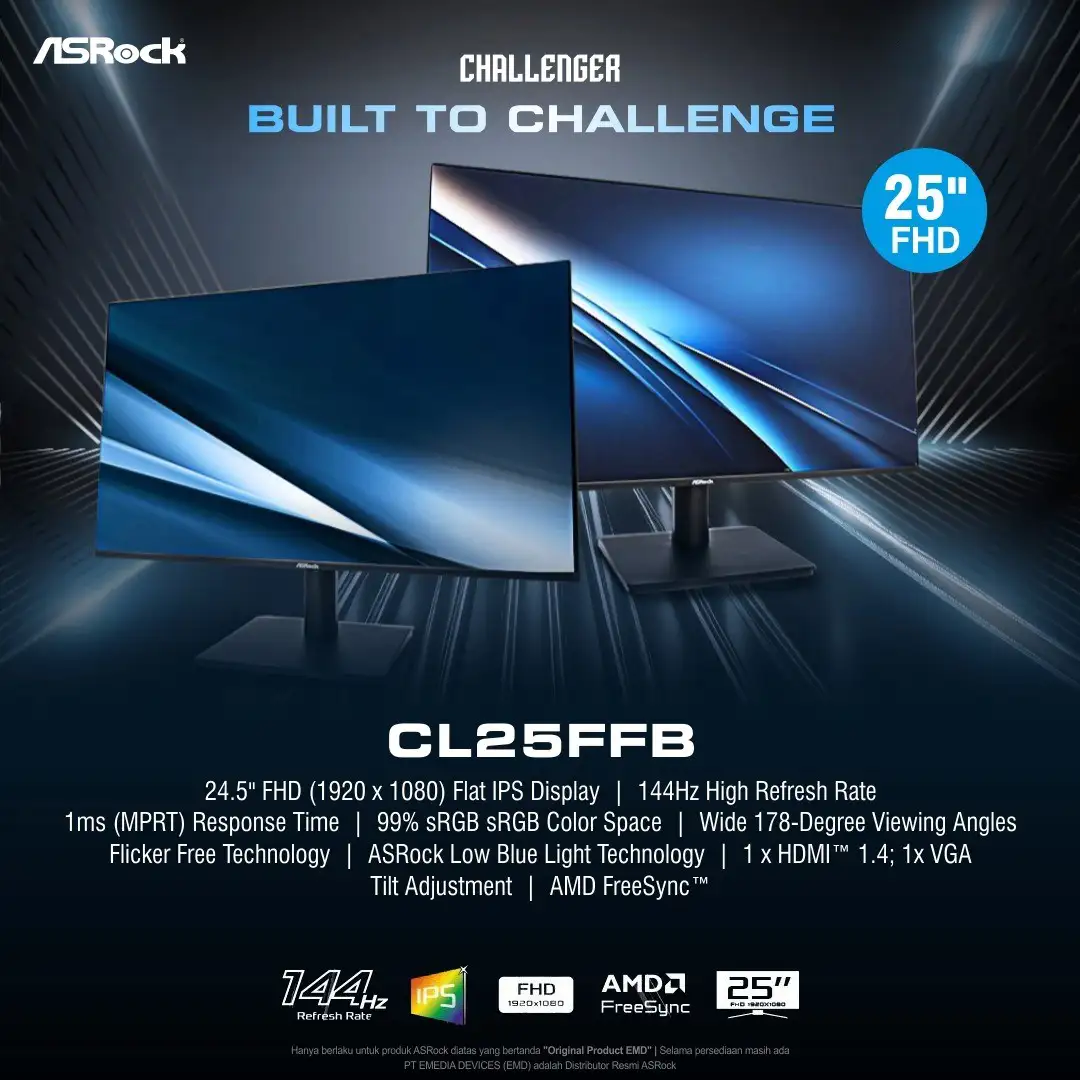 LED ASROCK CL25FFB 25" IPS 144Hz 1ms 99% sRGB