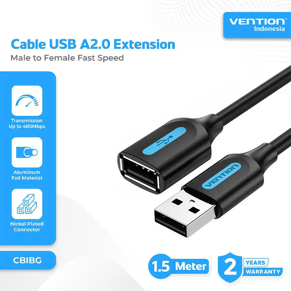 Vention kabel USB 2.0 A Male to A Female Extension Cable 1.5m black CBIBG