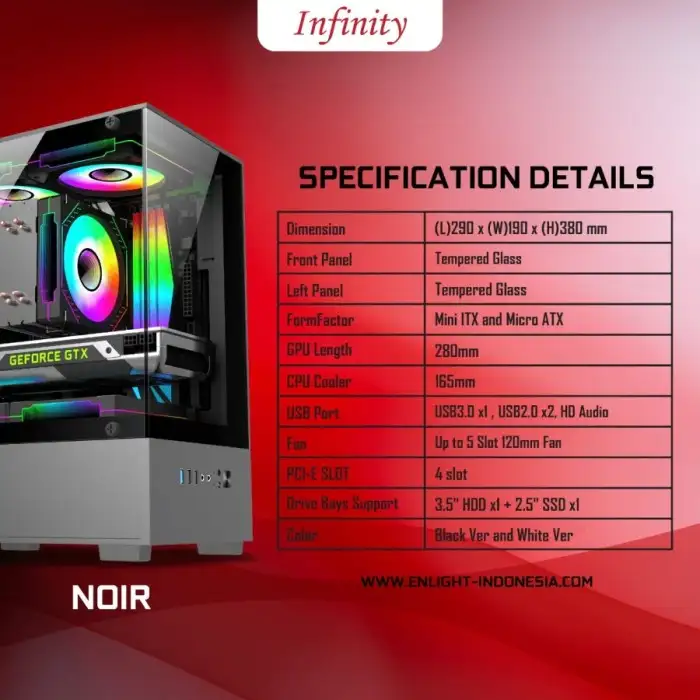 INFINITY NOIR Black + 3 Fan mATX Seaview Case