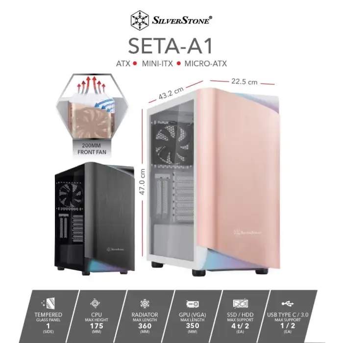 SilverStone SETA A1 ATX | Fan 2x 20CM RGB | Titan Black