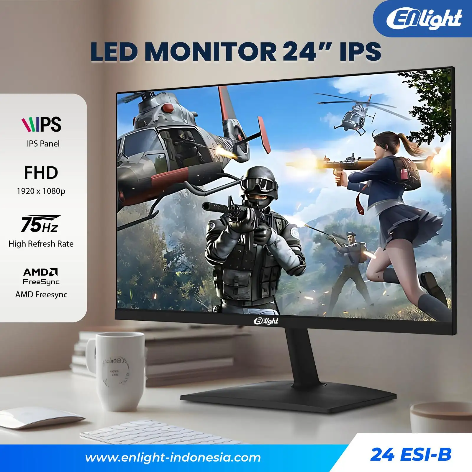 LED ENLIGHT 24ESI-B 24" IPS FHD 75Hz 5ms Slim Frameless