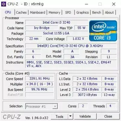 Intel Core i3 3240 Tray + Fan LGA 1155