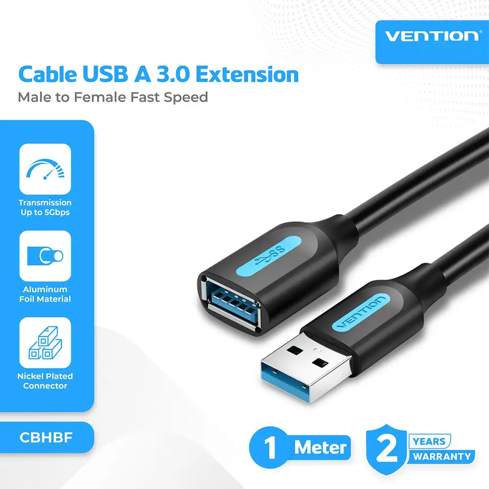 Vention Kabel USB 3.0 A Male to A Female Extension Cable 1m black CBHBF