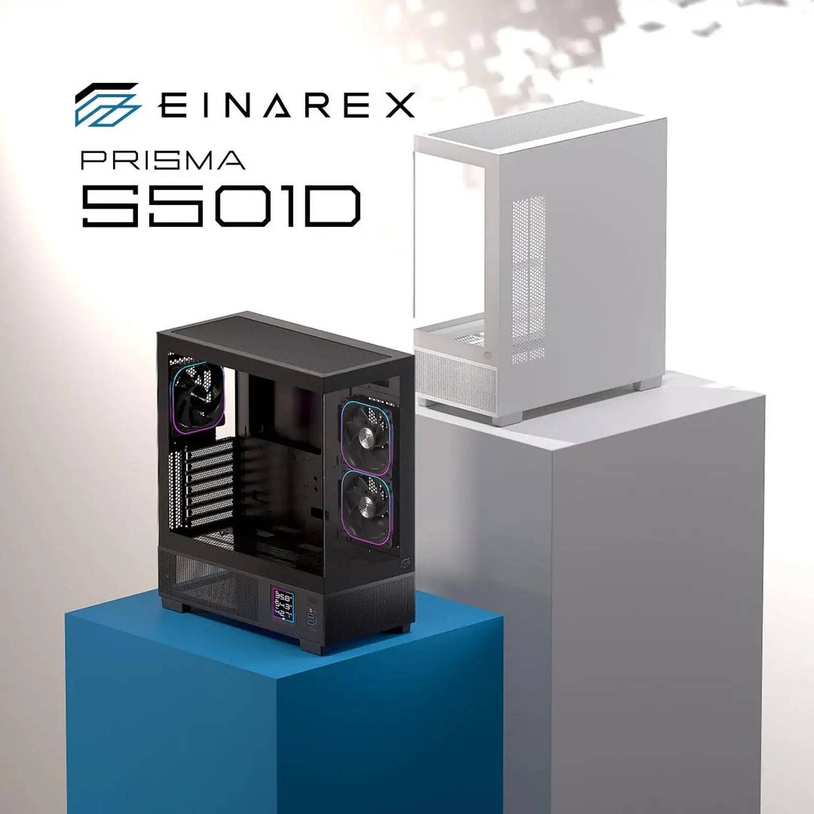 EINAREX Prisma S501D Black ATX LCD Temperature USB-C + 3 Fan ARGB