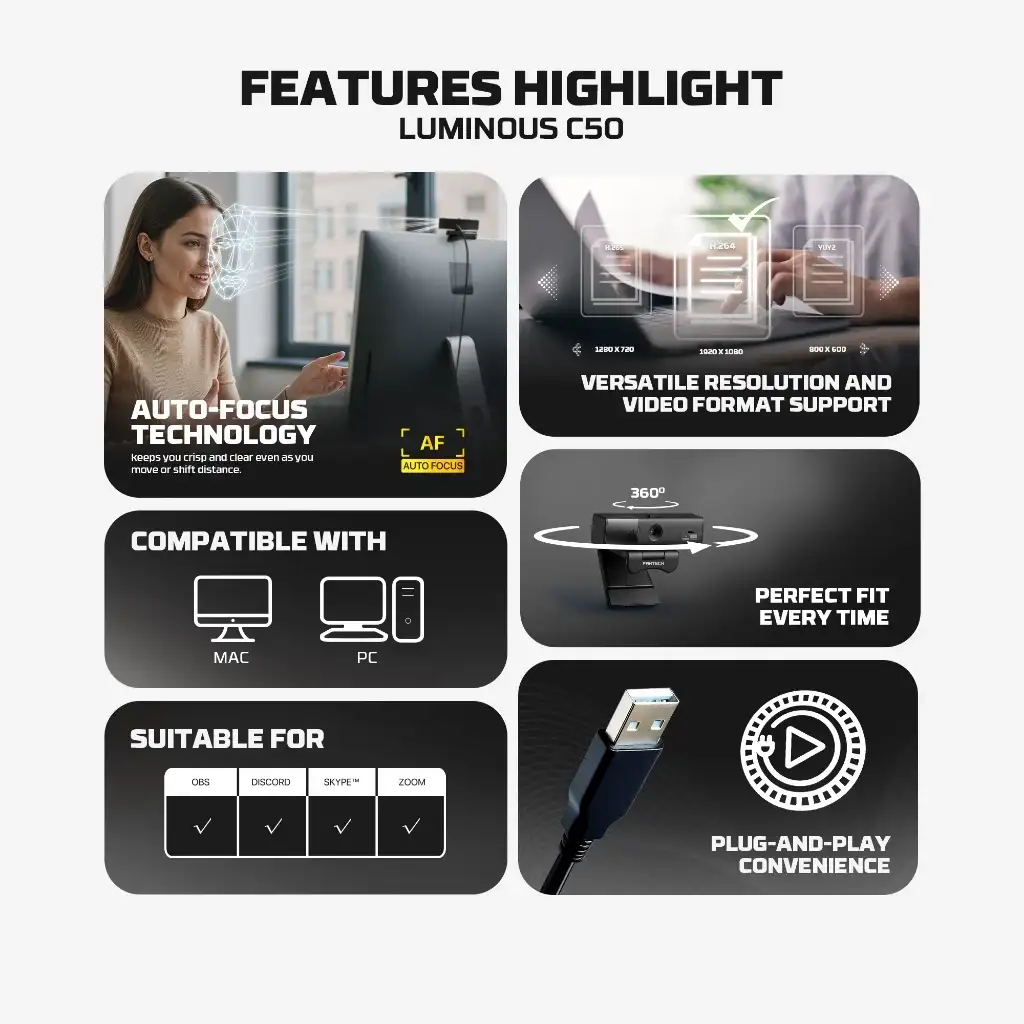 FANTECH WEBCAM C50 2K Quad HD 60 FPS 1080p Auto Focus