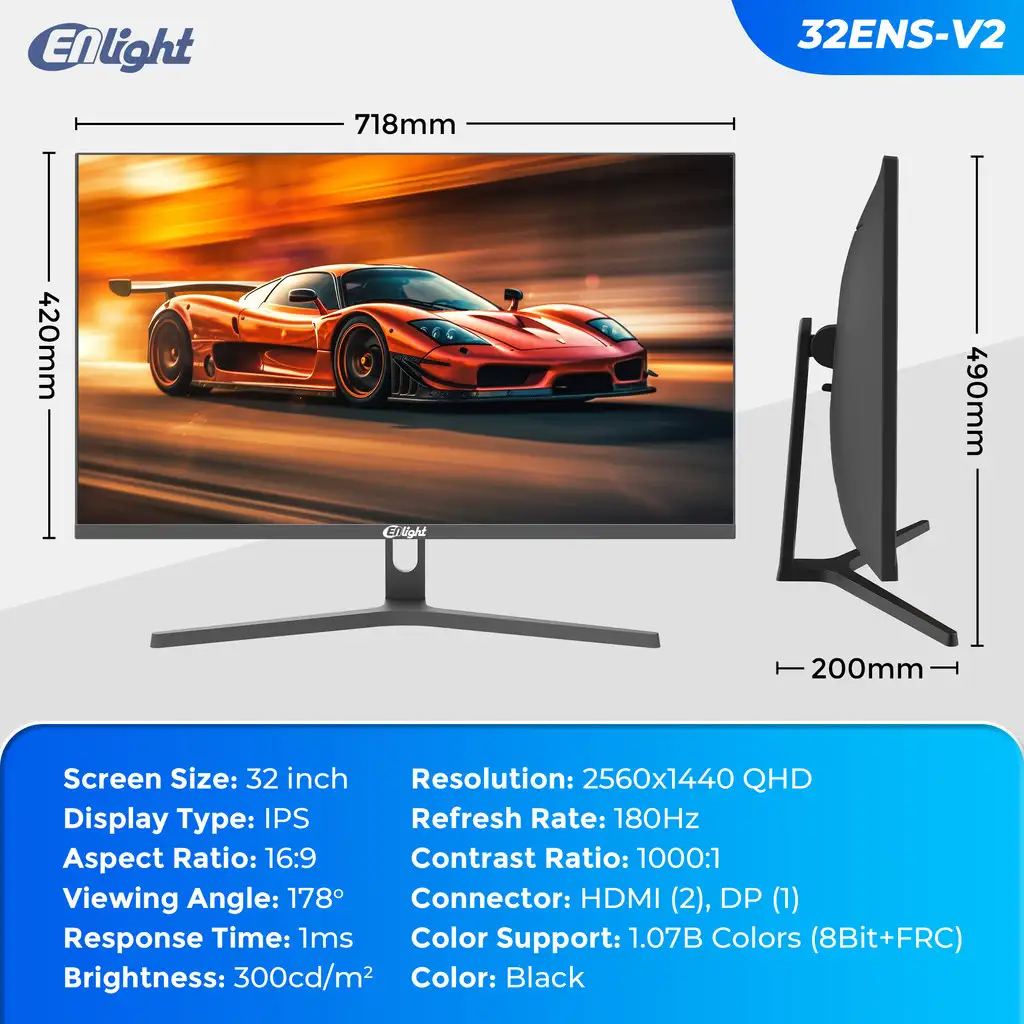 LED ENLIGHT 32ENS-V2 32" IPS 2K 180Hz 1ms Gaming