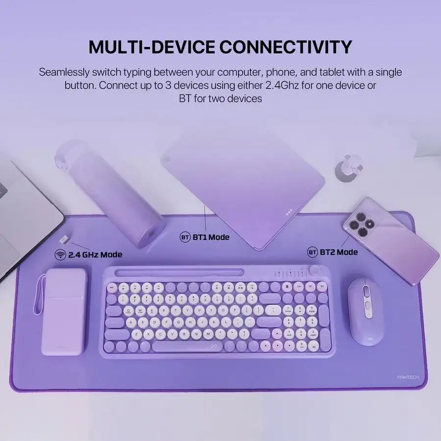 FANTECH KEYBOARD MOUSE DUAL MODE GO MOCHI101 WK899 COMBO PURPLE