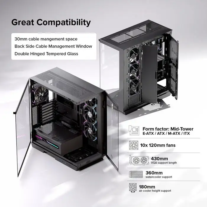 EINAREX Zenith Z1K Black ATX + 4x Fan ARGB Support BTF