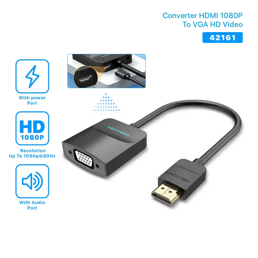 Vention Converter HDMI to VGA 0.15m Female Micro USB & Audio Port Black (42161)