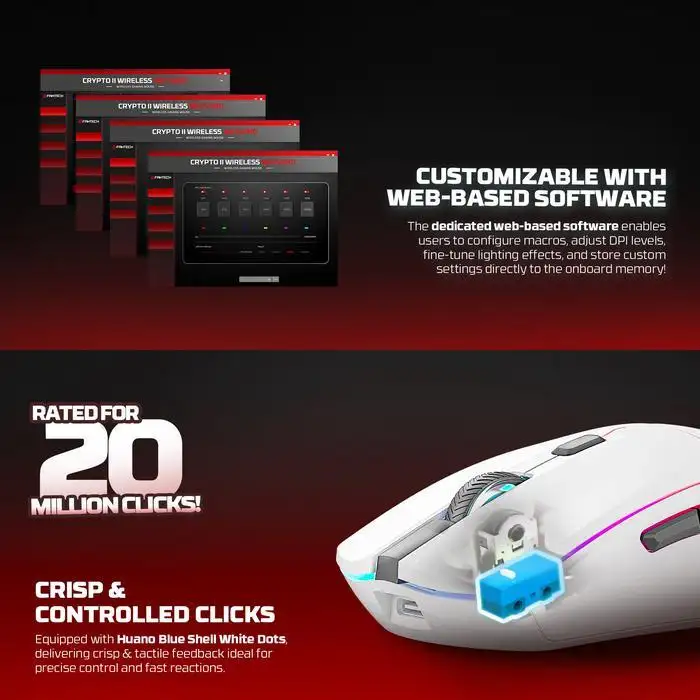 FANTECH CRYPTO II WG7V2RD Gaming Mouse Wireless RGB Rechargeable + Docking - White