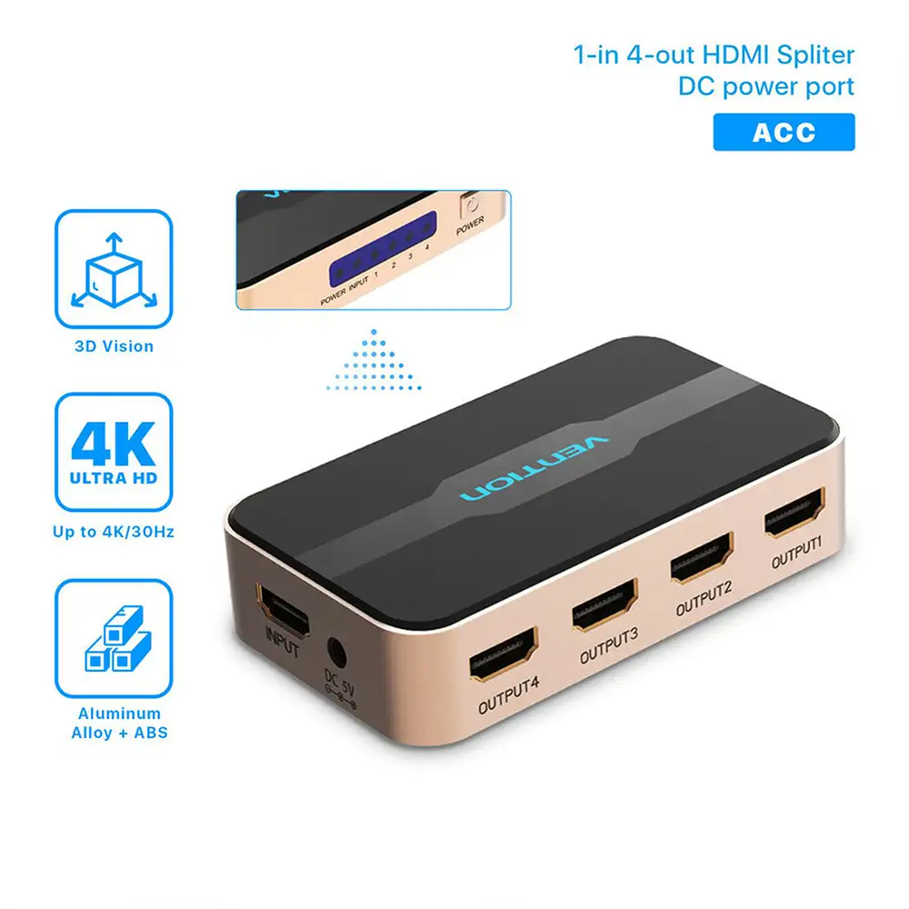 Vention HDMI Splitter 1 In 4 Out 4K@30Hz Gold ( ACCG0-EU )