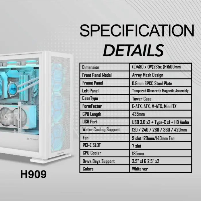 FPMAX AIRPOWER G5 EX H909 + 4 Fan 120mm ARGB WHITE